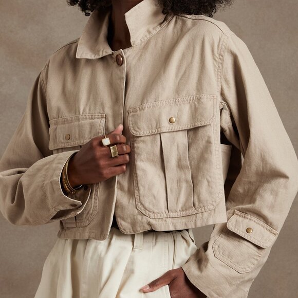 Banana Republic Utility Cropped Jacket - Black - Size Small Petitie - Picture 9 of 10